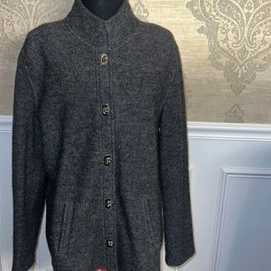 Talbots | 100% Wool Jacket Womens L Gray High Neck Pockets Vintage Toggle Button